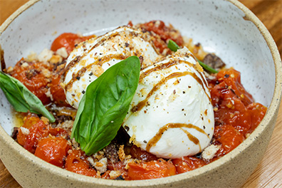 Burrata served at our Italian restaurant near Cherry Hill, New Jersey.