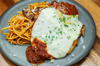 Chicken Parmesan prepared at our Italian restaurants near Collingswood.