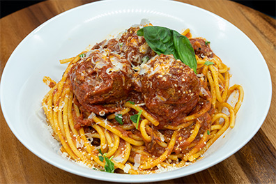 Spaghetti with Meatballs prepared for Italian food takeout near Barclay-Kingston, Cherry Hill, NJ.