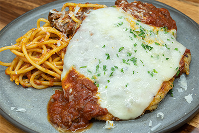Chicken Parmesan and Spaghetti for Collingswood Italian food delivery service.
