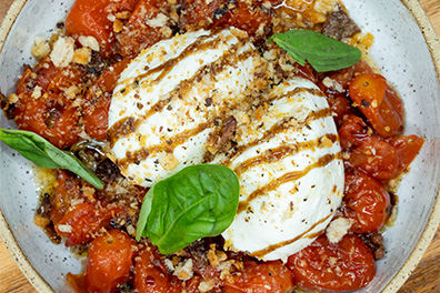 Burrata appetizer prepared for Collingswood Italian delivery.